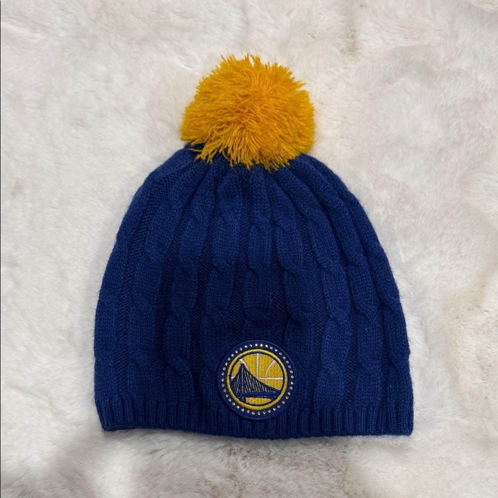 Kids Blue and Yellow Pom Pom Beanie Hat - Team Logo